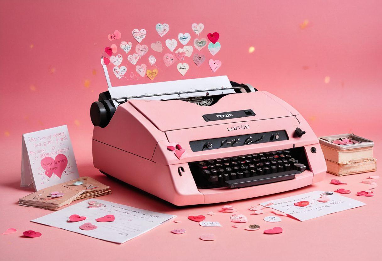 A nostalgic yet modern setup featuring a vintage fax machine adorned with heart stickers, surrounded by romantic love letters, glowing with a soft pink hue. In the background, a couple is joyfully sharing a moment, their expressions filled with love and laughter, while digital symbols of secure communication float around them. The scene should evoke a blend of romance and technology, showcasing the affectionate exchange of messages. vibrant colors. super-realistic.